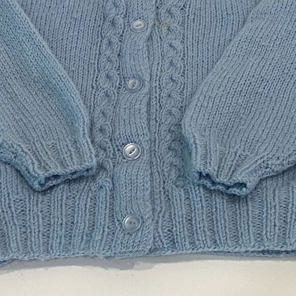 Vintage Childs Handmade Cable Knit Button Up Cardigan Sweater Long Sleeve Blue - Picture 4 of 6